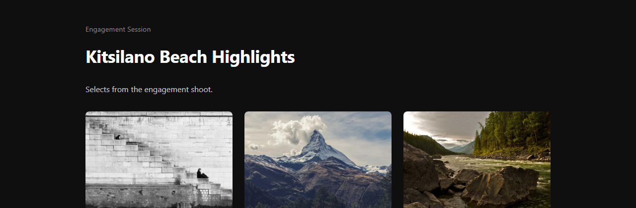 Public gallery view a client sees through their share link, no login required